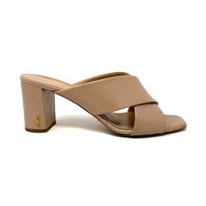 Saint Laurent Loulou Crisscross Leather Mules in Nude Beige – Size 38 | 8